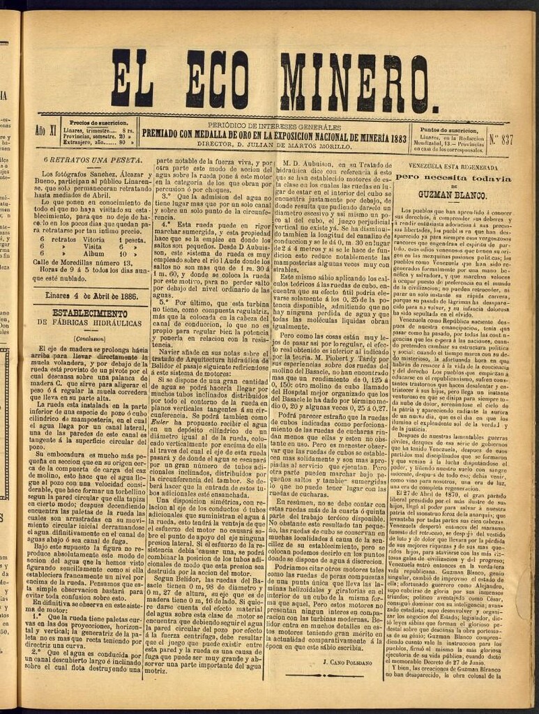 Miniatura de El Eco Minero : periódico bisemanal del 4 de abril de 1886, nº 837