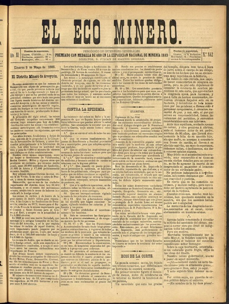 Miniatura de El Eco Minero : periódico bisemanal del 8 de mayo de 1886, nº 842