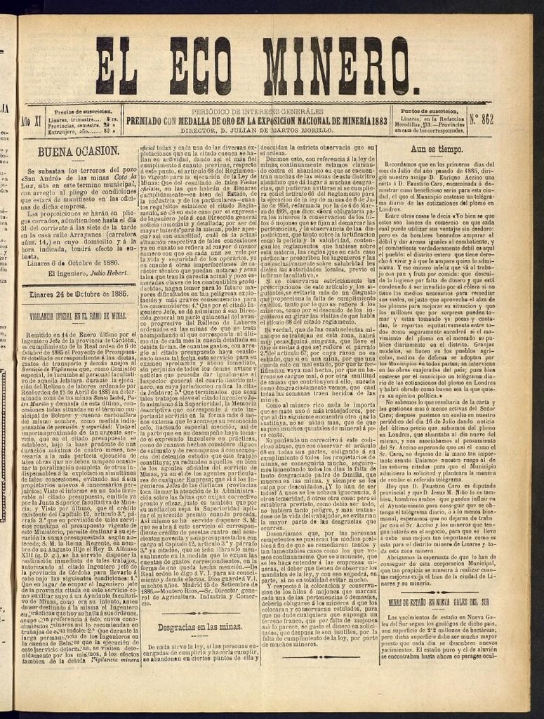 Miniatura de El Eco Minero : periódico bisemanal del 24 de octubre de 1886, nº 862