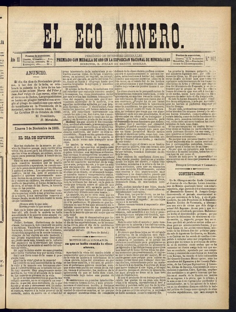 Miniatura de El Eco Minero : periódico bisemanal del 5 de noviembre de 1886, nº 863