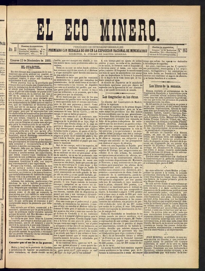 Miniatura de El Eco Minero : periódico bisemanal del 12 de noviembre de 1886, nº 864