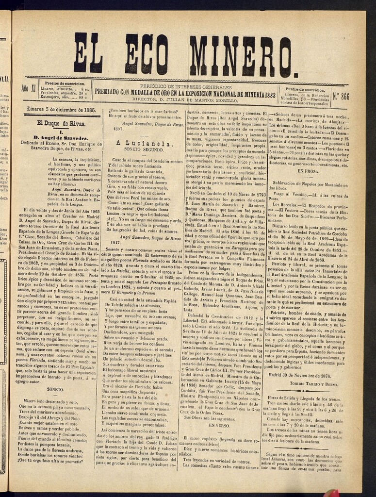 Miniatura de El Eco Minero : periódico bisemanal del 5 de diciembre de 1886, nº 866