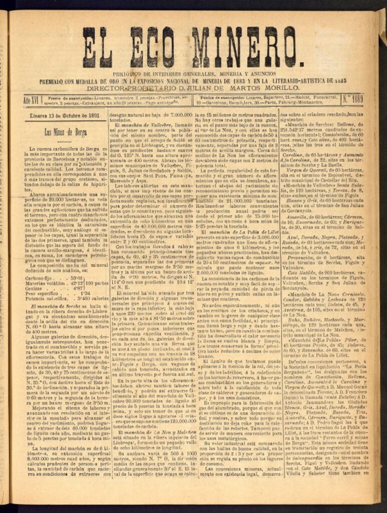Miniatura de El Eco Minero : periódico bisemanal, del 13 de octubre de 1891, nº 1089