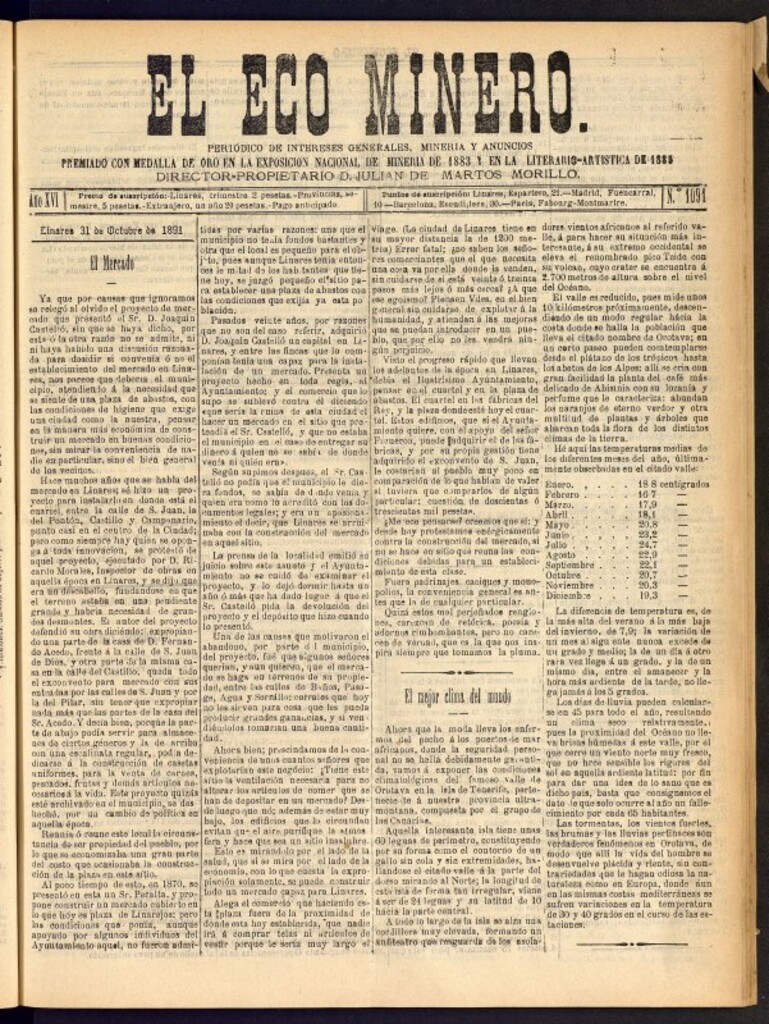 Miniatura de El Eco Minero : periódico bisemanal del 31 de octubre de 1891, nº 1091