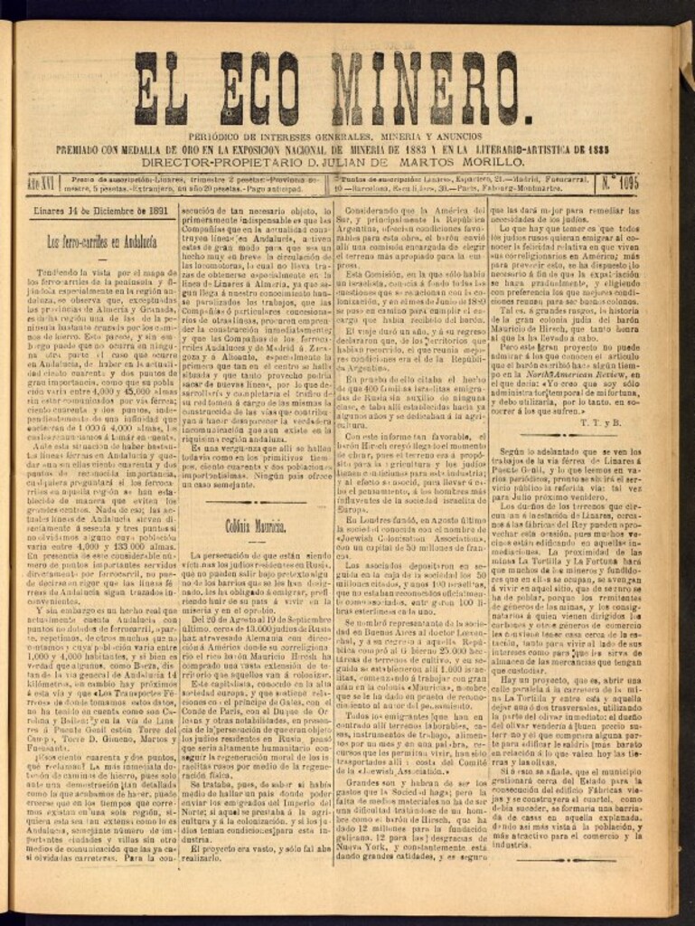 Miniatura de El Eco Minero : periódico bisemanal del 14 de diciembre de 1891, nº 1095