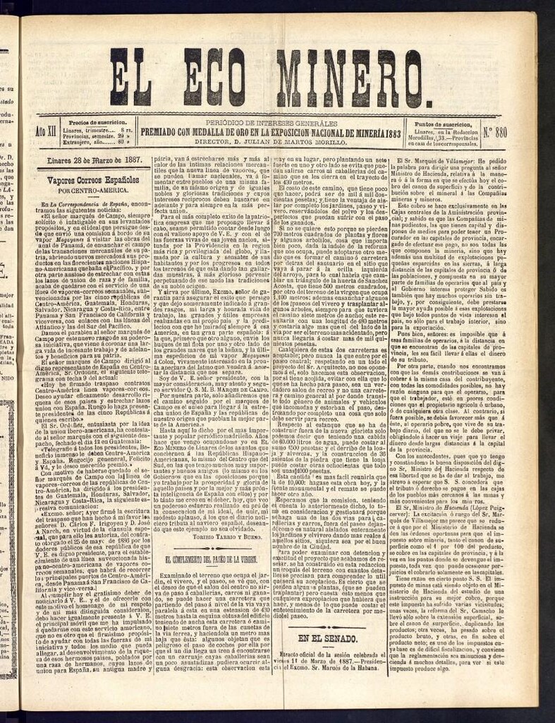 Miniatura de El Eco Minero : periódico bisemanal del 28 de marzo de 1887, nº 880