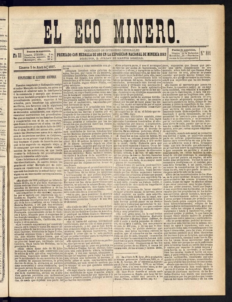 Miniatura de El Eco Minero : periódico bisemanal del 5 de abril de 1887, nº 881