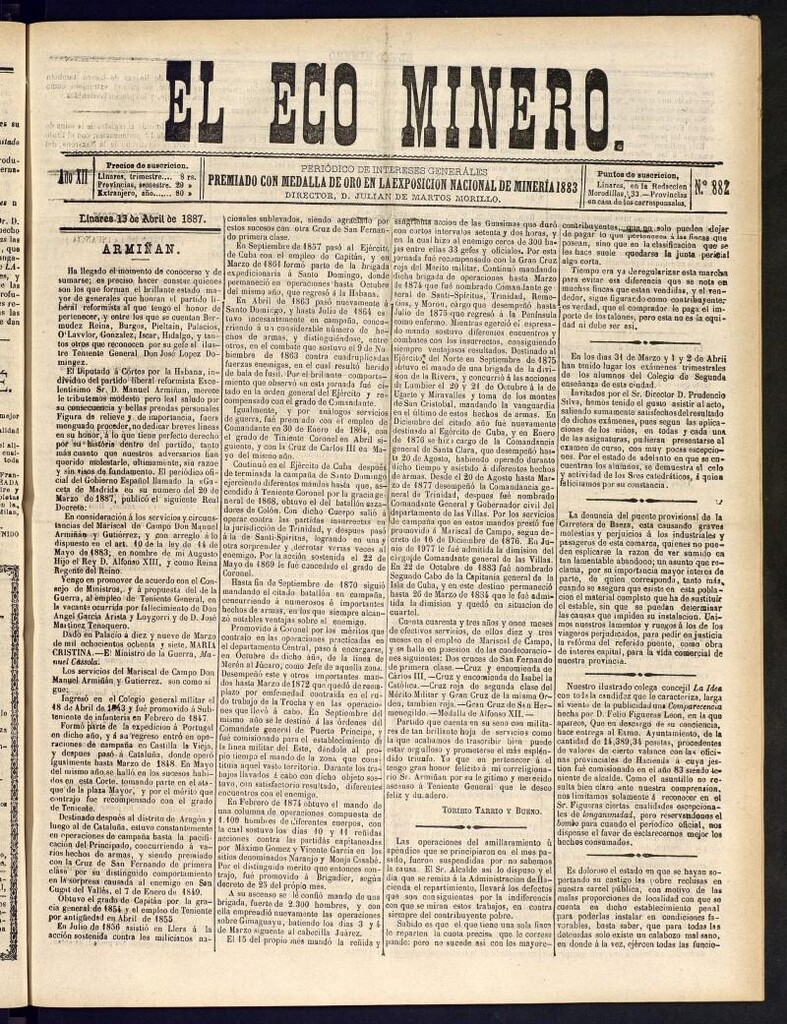 Miniatura de El Eco Minero : periódico bisemanal del 13 de abril de 1887, nº 882
