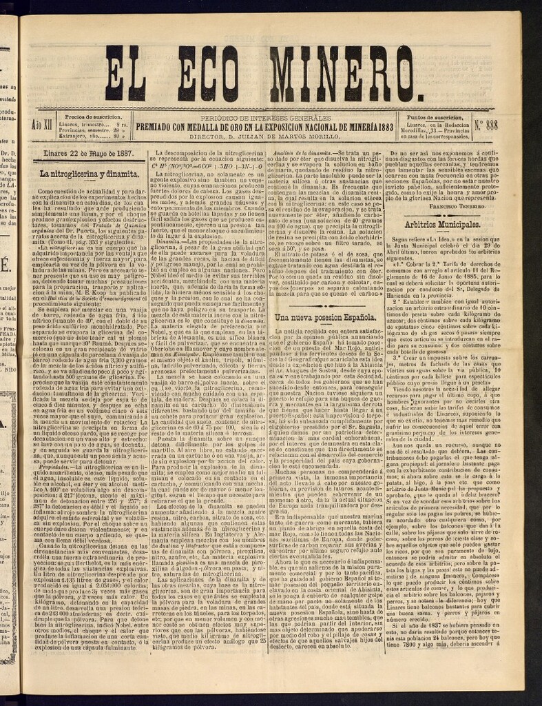 Miniatura de El Eco Minero : periódico bisemanal del 22 de mayo de 1887, nº 888