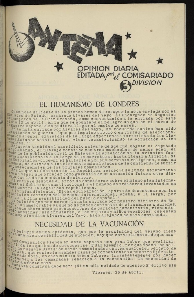 Miniatura de Antena: Opinión Diaria del 23 de abril de 1937