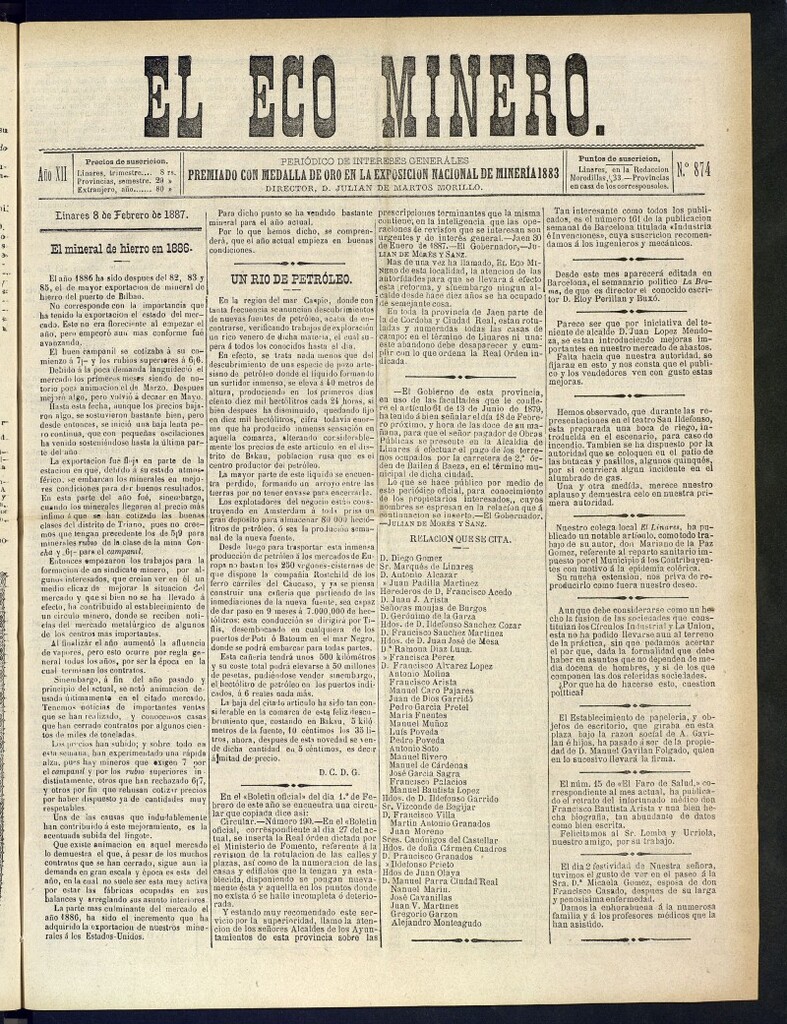 Miniatura de El Eco Minero : periódico bisemanal del 8 de febrero de 1887, nº 874