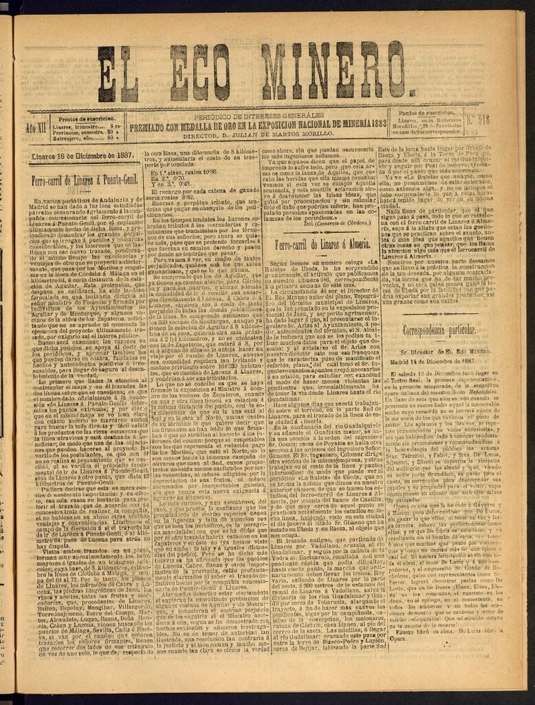 Miniatura de El Eco Minero : periódico bisemanal del 18 de diciembre de 1887, nº 918