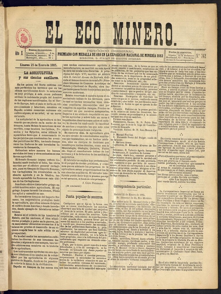 Miniatura de El Eco Minero : periódico bisemanal del 25 de enero de 1885, nº 762