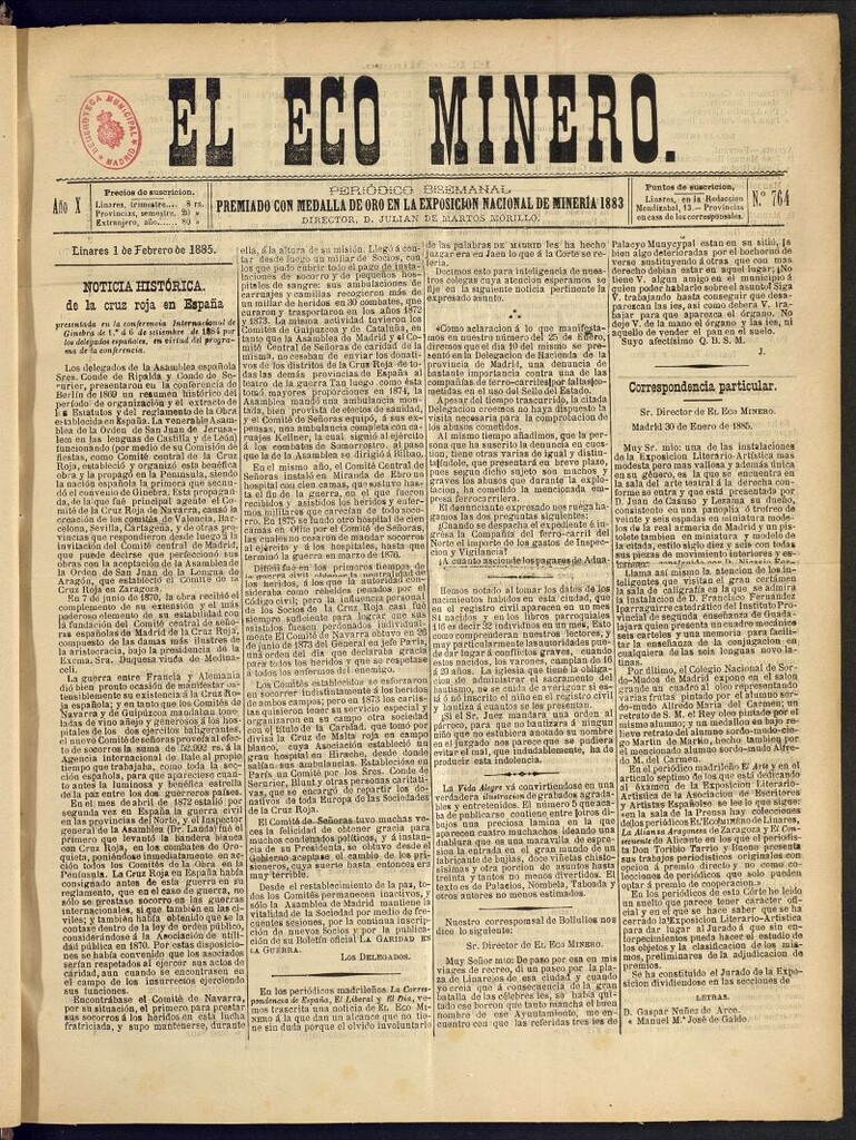 Miniatura de El Eco Minero : periódico bisemanal del 1 de febrero de 1885, nº 764