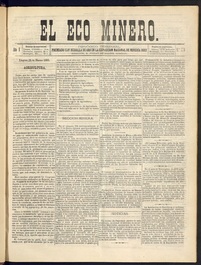 Miniatura de El Eco Minero : periódico bisemanal del 29 de marzo de 1885, nº 774