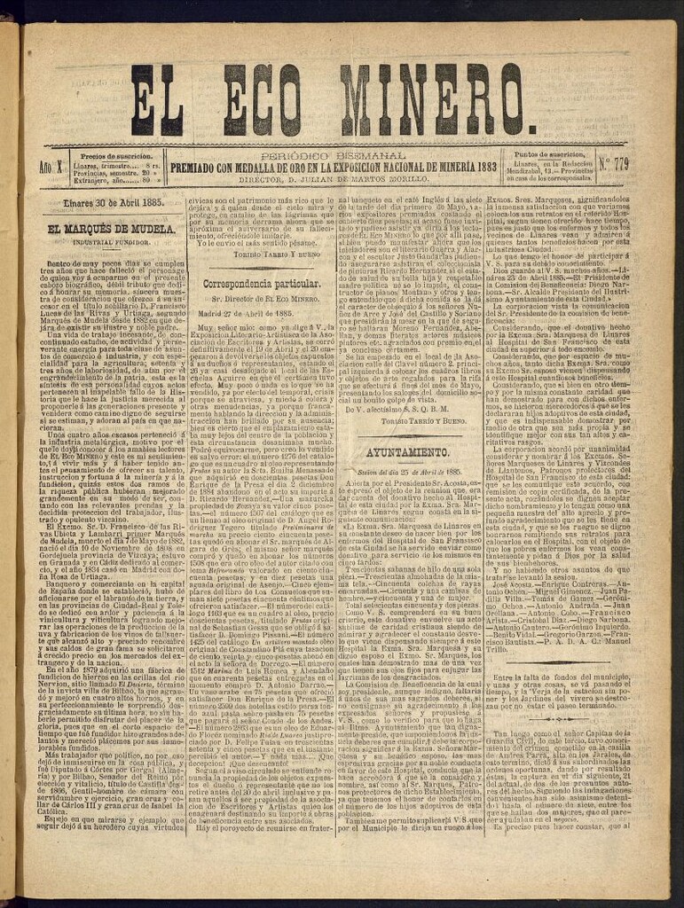 Miniatura de El Eco Minero : periódico bisemanal del 30 de abril de 1885, nº 779