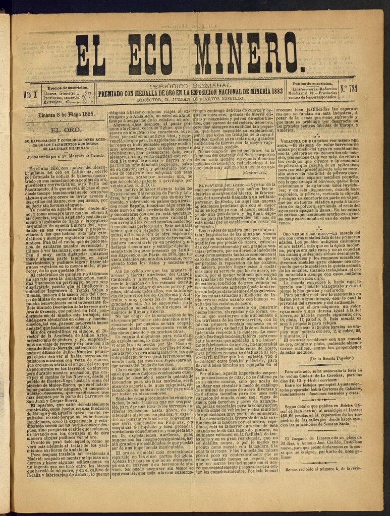 Miniatura de El Eco Minero : periódico bisemanal del 8 de mayo de 1885, nº 781