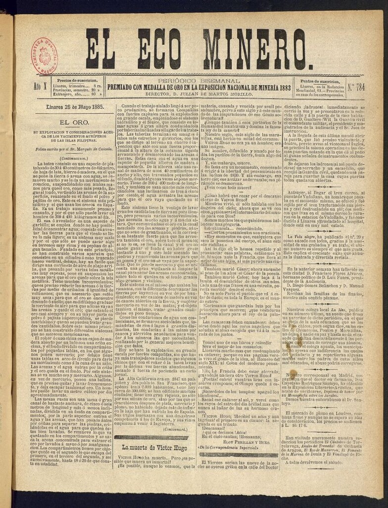 Miniatura de El Eco Minero : periódico bisemanal del 26 de mayo de 1885, nº 784