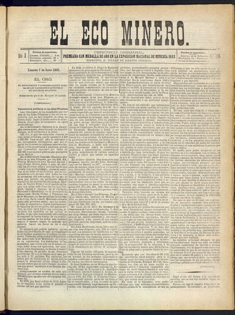 Miniatura de El Eco Minero : periódico bisemanal del 7 de junio de 1885, nº 786