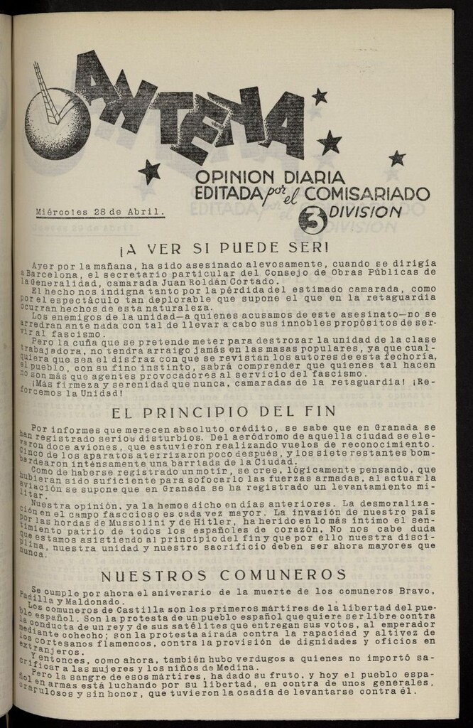Miniatura de Antena: Opinión Diaria del 28 de abril de 1937