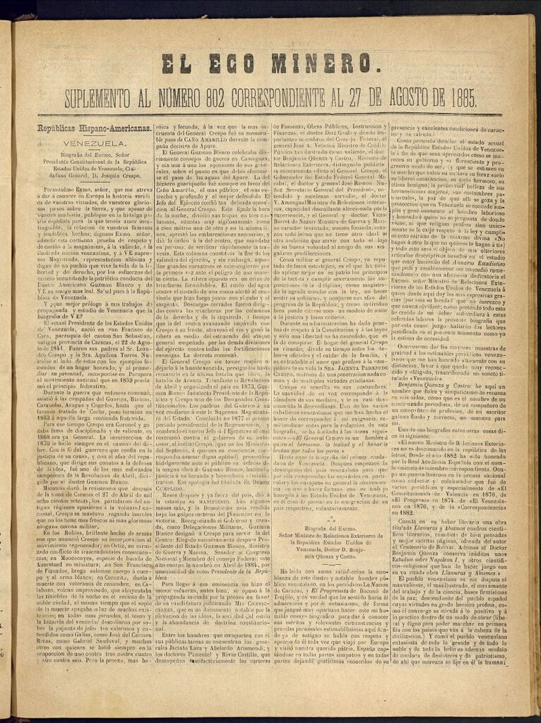 Miniatura de El Eco Minero : periódico bisemanal del 27 de agosto de 1885, nº 802, suplemento