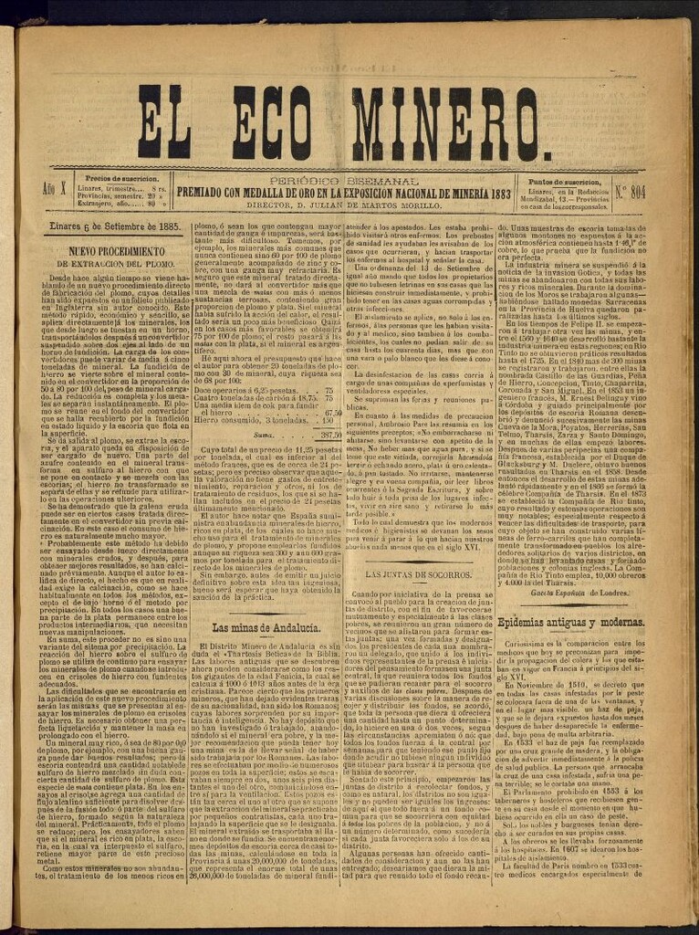 Miniatura de El Eco Minero : periódico bisemanal del 6 de septiembre de 1885, nº 804