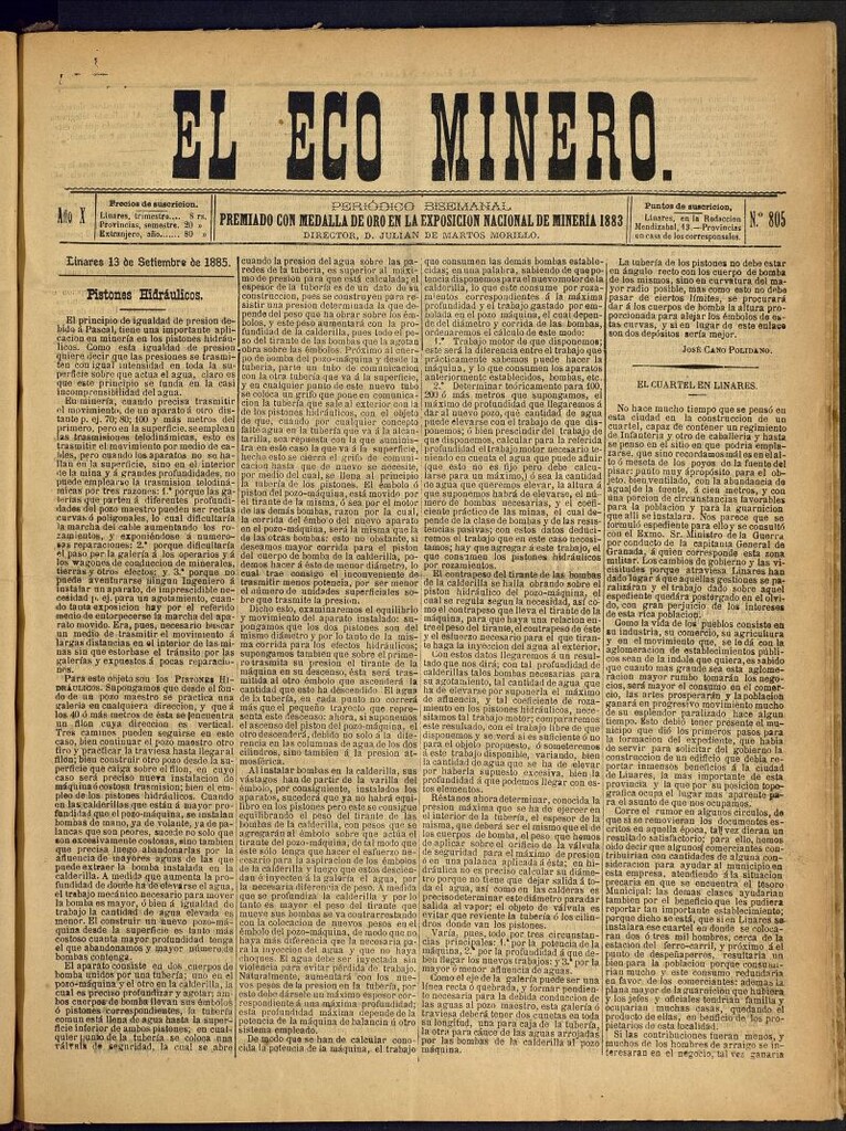 Miniatura de El Eco Minero : periódico bisemanal del 13 de septiembre de 1885, nº 805