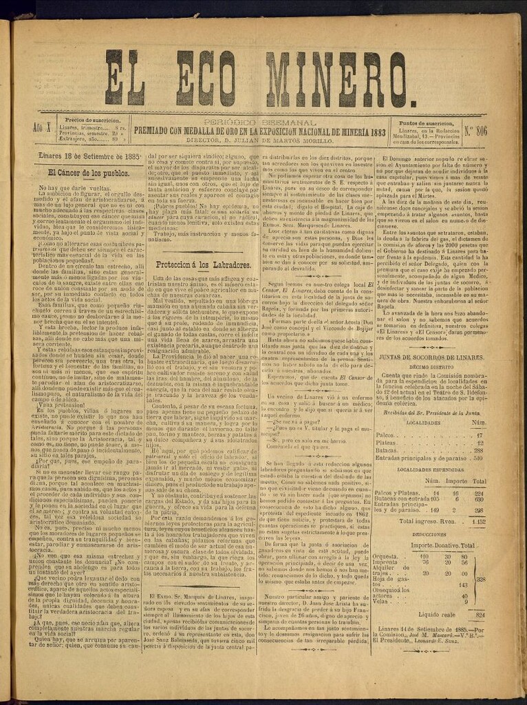 Miniatura de El Eco Minero : periódico bisemanal del 18 de septiembre de 1885, nº 806