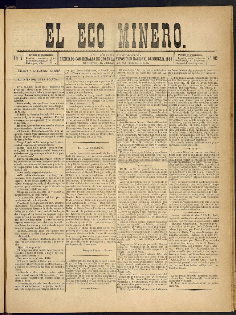 Miniatura de El Eco Minero : periódico bisemanal del 7 de octubre de 1885, nº 809