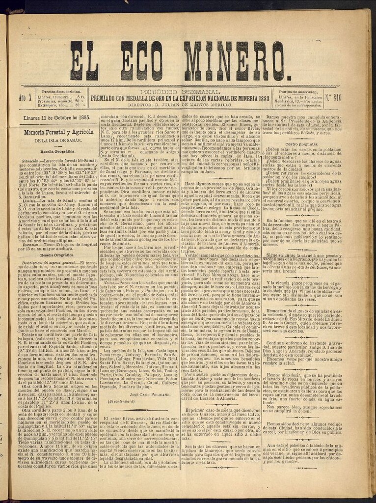 Miniatura de El Eco Minero : periódico bisemanal del 11 de octubre de 1885, nº 810