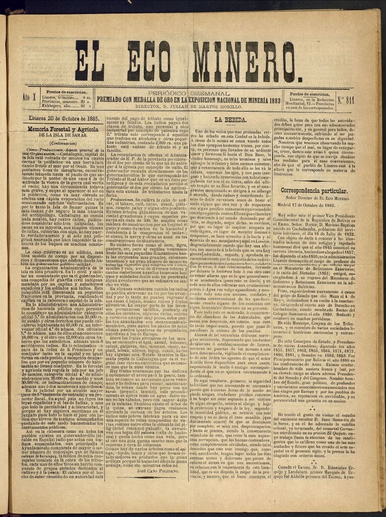 Miniatura de El Eco Minero : periódico bisemanal del 20 de octubre de 1885, nº 811