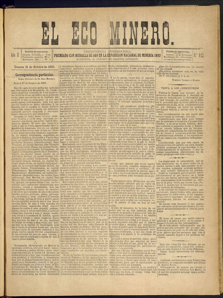 Miniatura de El Eco Minero : periódico bisemanal del 31 de octubre de 1885, nº 813