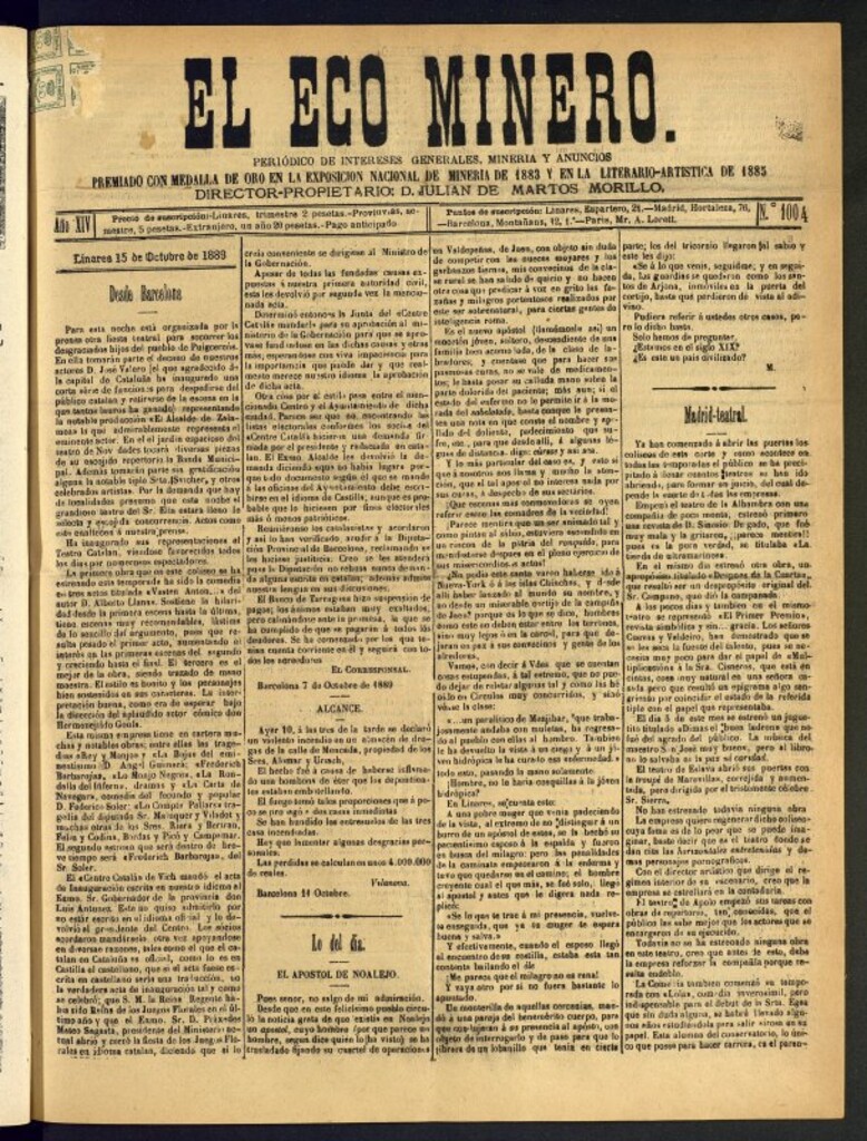 Miniatura de El Eco Minero : periódico bisemanal del 15 de octubre de 1889, nº 1004