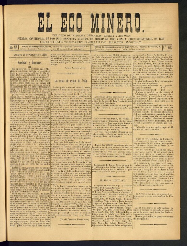 Miniatura de El Eco Minero : periódico bisemanal del 28 de octubre de 1889, nº 1007