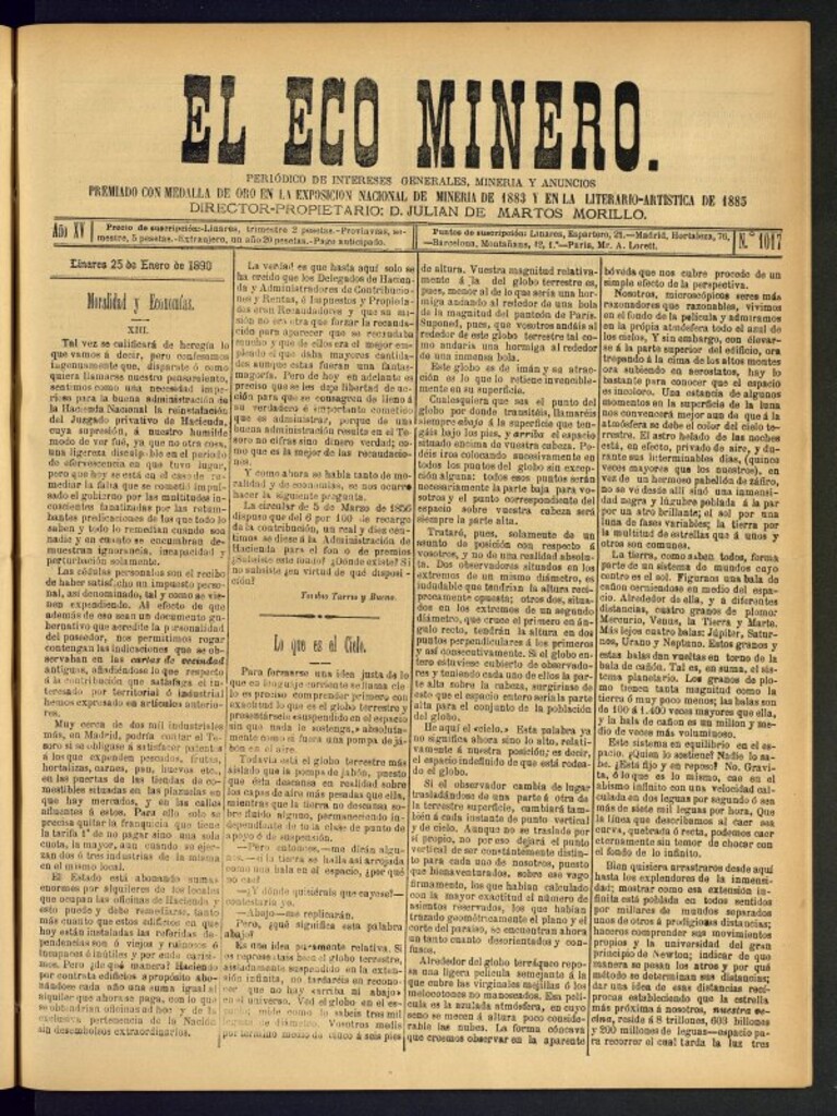Miniatura de El Eco Minero : periódico bisemanal del 25 de enero de 1890, nº 1017