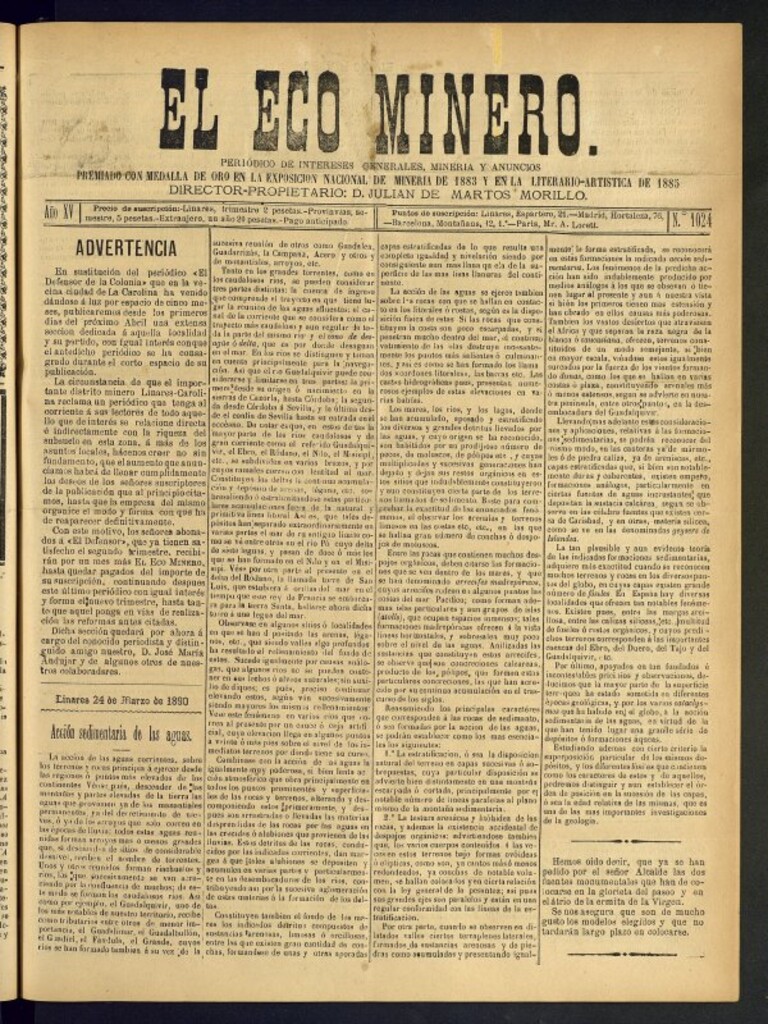 Miniatura de El Eco Minero : periódico bisemanal del 24 de marzo de 1890, nº 1024