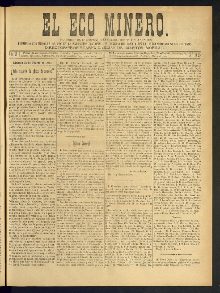 Miniatura de El Eco Minero : periódico bisemanal del 30 de marzo de 1890, nº 1025