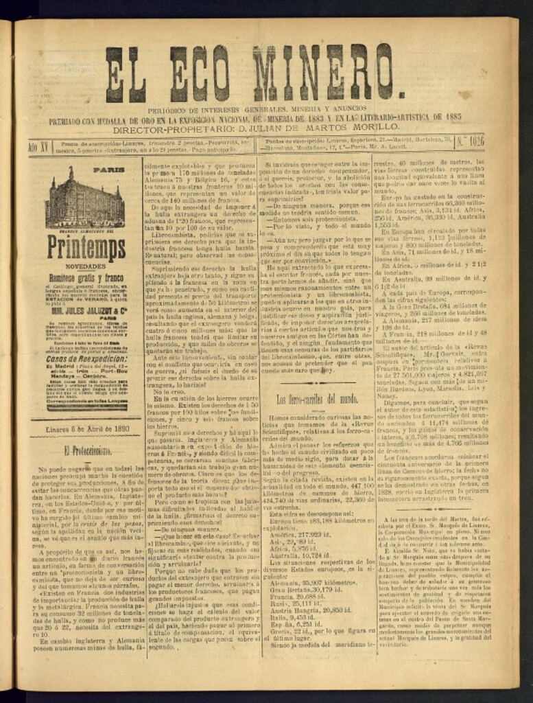 Miniatura de El Eco Minero : periódico bisemanal del 6 de abril de 1890, nº 1026