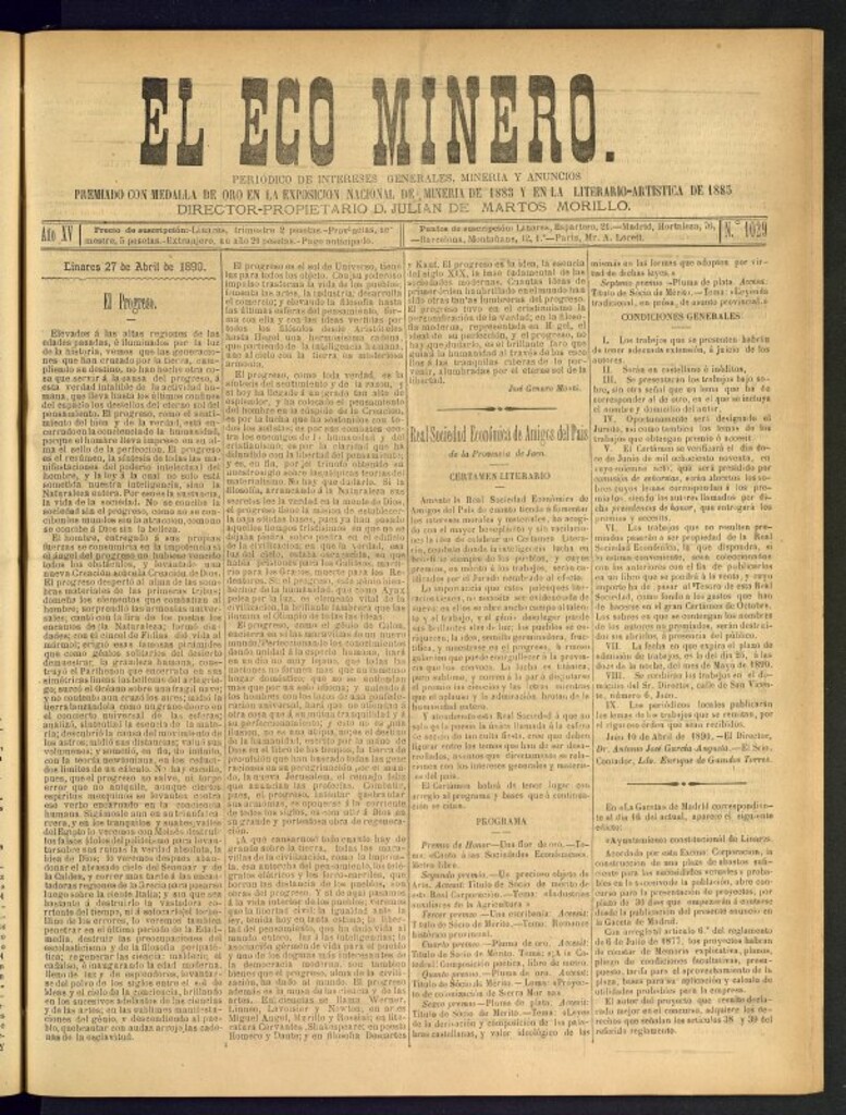 Miniatura de El Eco Minero : periódico bisemanal del 27 de abril de 1890, nº 1029