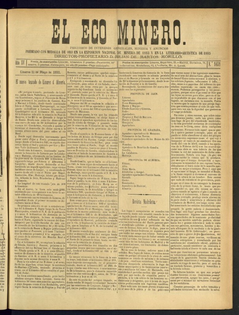 Miniatura de El Eco Minero : periódico bisemanal del 11 de mayo de 1890, nº 1031