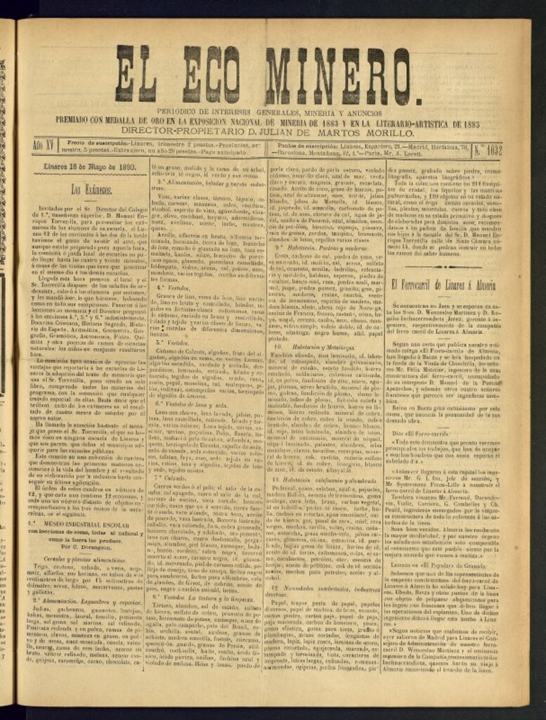 Miniatura de El Eco Minero : periódico bisemanal del 18 de mayo de 1890, nº 1032