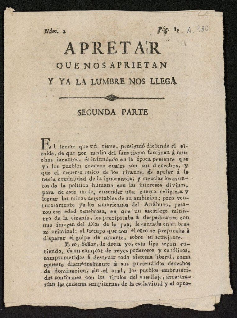 Miniatura de Apretar que nos Aprietan y ya la Lumbre nos Llega del año de 1824, nº 2