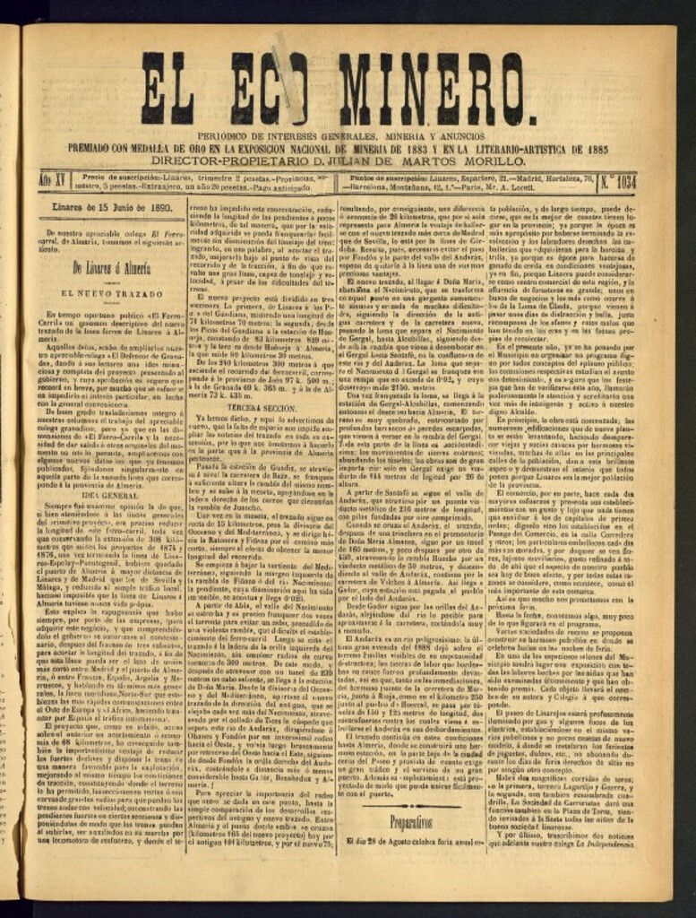Miniatura de El Eco Minero : periódico bisemanal del 15 de junio de 1890, nº 1034