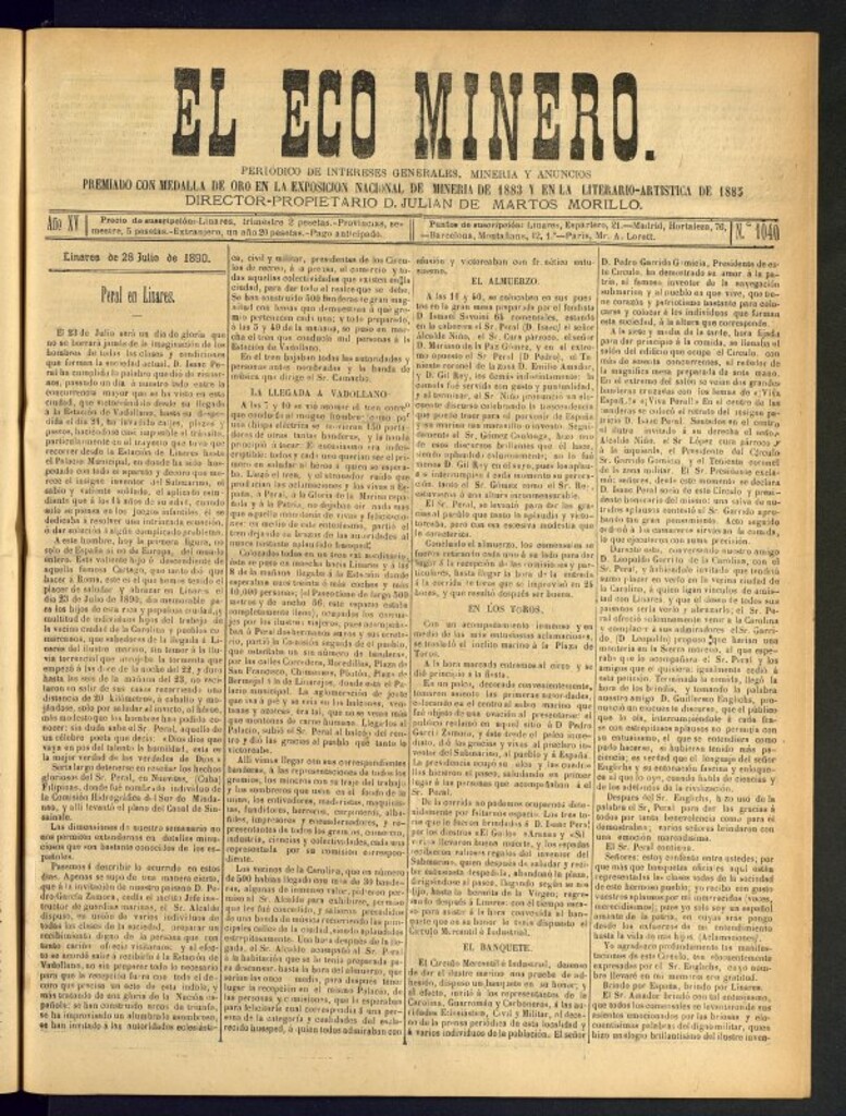 Miniatura de El Eco Minero : periódico bisemanal del 28 de julio de 1890, nº 1040