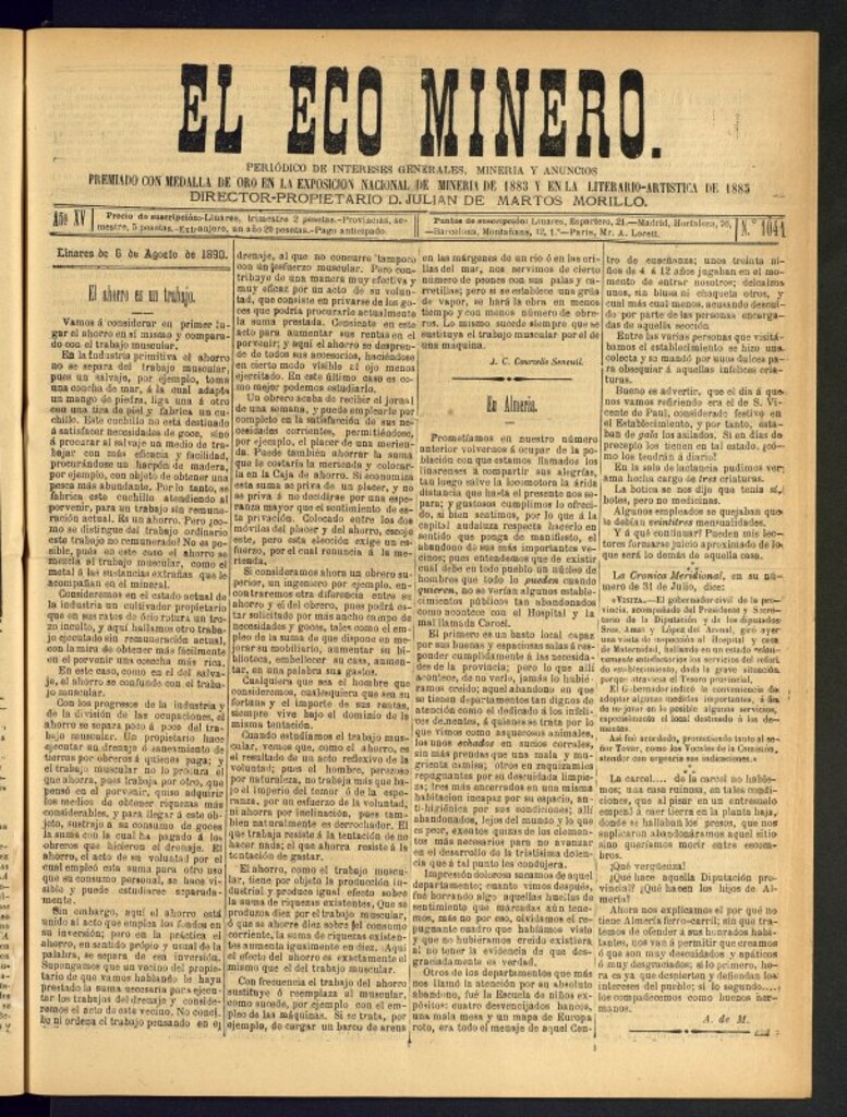 Miniatura de El Eco Minero : periódico bisemanal del 6 de agosto de 1890, nº 1041