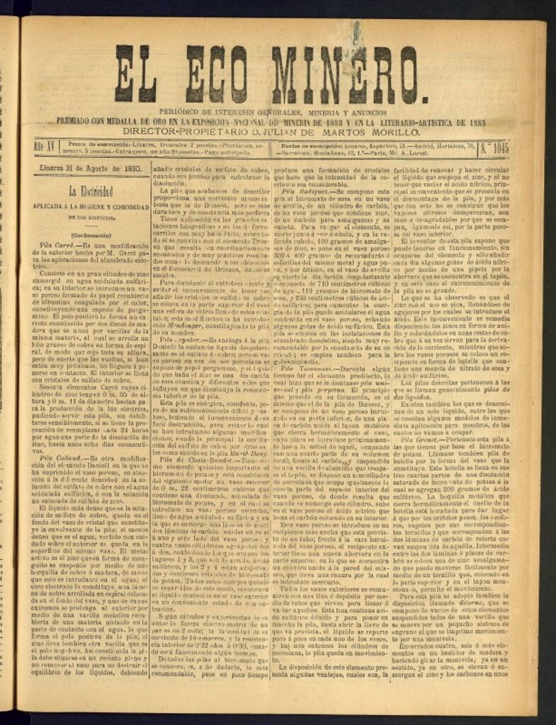 Miniatura de El Eco Minero : periódico bisemanal del 31 de agosto de 1890, nº 1045
