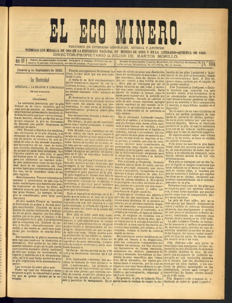Miniatura de El Eco Minero : periódico bisemanal del 9 de septiembre de 1890, nº 1046