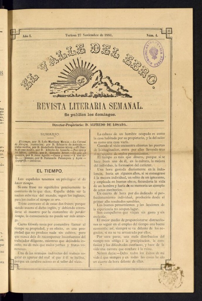 Miniatura de El Valle del Ebro : revista literaria semanal, de 27 de noviembre de 1881, nº 4