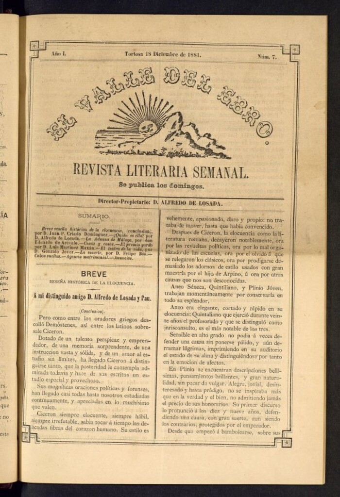 Miniatura de El Valle del Ebro : revista literaria semanal, de 18 de diciembre de 1881, nº 7