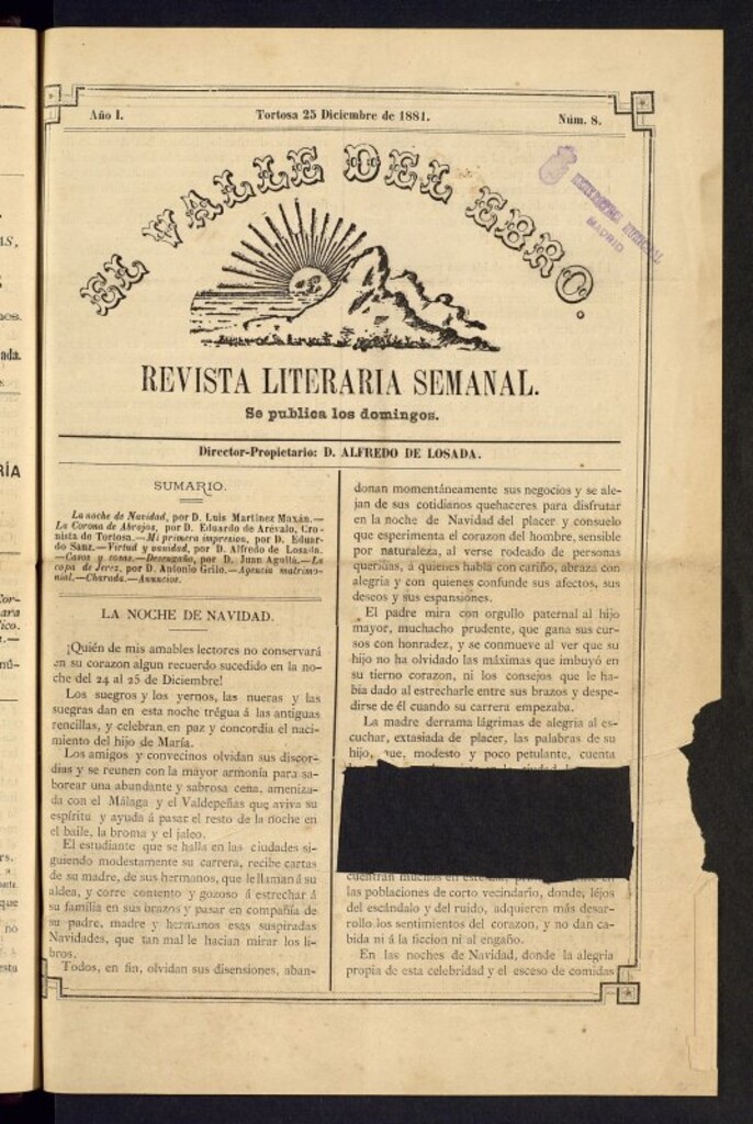 Miniatura de El Valle del Ebro : revista literaria semanal, de 25 de diciembre de 1881, nº 8